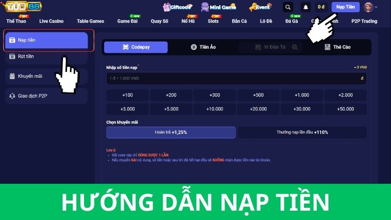 Hướng dẫn nạp tiền Tin88 siêu dễ nhanh gọn